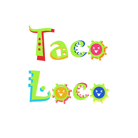 Picture of the words
      Taco Loco in the color green with pops of bright colors behind the
      letters